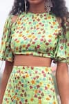 Buy_PUNIT BALANA_Green Satin Silk Printed Round Ruffle Skirt And Crop Top Set _Online_at_Aza_Fashions