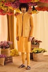 Buy_PUNIT BALANA_Yellow Chanderi Silk Resham Embroidered Bundi And Kurta Set _at_Aza_Fashions