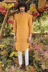 Buy_PUNIT BALANA_Yellow Linen Printed Kurta Set _at_Aza_Fashions