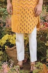 Buy_PUNIT BALANA_Yellow Linen Printed Kurta Set _Online_at_Aza_Fashions