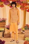 Buy_PUNIT BALANA_Yellow Chanderi Silk Printed Bundi And Kurta Set _at_Aza_Fashions