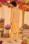 Shop_PUNIT BALANA_Yellow Chanderi Silk Printed Bundi And Kurta Set _at_Aza_Fashions