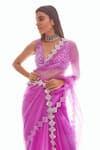 Vvani by Vani Vats_Purple Georgette V Neck Organza Saree With Blouse  _Online_at_Aza_Fashions