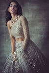Vvani by Vani Vats_Grey Net Asymmetric Embroidered One Shoulder Lehenga Set_Online_at_Aza_Fashions