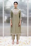 Buy_Mrunalini Rao_Green Ahimsa Silk Chandra Embroidered Kurta Set_at_Aza_Fashions