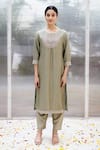 Mrunalini Rao_Green Ahimsa Silk Chandra Embroidered Kurta Set_Online_at_Aza_Fashions