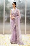 Shop_Mrunalini Rao_Purple Organza Heera Zardozi Embroidered Saree_at_Aza_Fashions