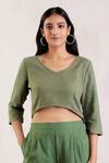 The Indian Cause_Green Cotton Textured Crop Top_Online_at_Aza_Fashions