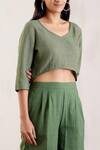 Buy_The Indian Cause_Green Cotton Textured Crop Top_Online_at_Aza_Fashions