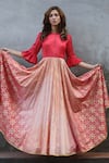 Buy_I am Design_Peach Silk Round Ikat Gown _at_Aza_Fashions