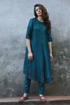 Buy_I am Design_Blue Linen Satin Kurta Set_Online_at_Aza_Fashions