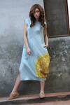 Buy_I Am Design_Blue Round Linen Satin Dress _at_Aza_Fashions