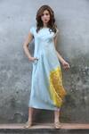 Buy_I Am Design_Blue Round Linen Satin Dress _Online_at_Aza_Fashions