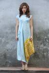 Shop_I Am Design_Blue Round Linen Satin Dress _Online_at_Aza_Fashions