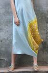 I Am Design Blue Round Linen Satin Dress at Aza Fashions I Am Design_Blue Round Linen Satin Dress _at_Aza_Fashions