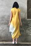 Shop_I Am Design_Yellow Round Linen Satin Dress _at_Aza_Fashions