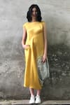 Buy_I Am Design_Yellow Round Linen Satin Dress _at_Aza_Fashions