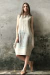 I Am Design_Beige Linen Round Dress _Online_at_Aza_Fashions
