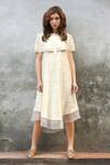 Buy_I Am Design_White Linen Satin Round Cape Dress _at_Aza_Fashions