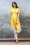 Buy_I am Design_Yellow Linen Satin Round Cape Dress _at_Aza_Fashions