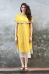 I am Design_Yellow Linen Satin Round Cape Dress _Online_at_Aza_Fashions