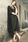 I am Design_Black Cowl Linen Satin Ikat Dress_Online_at_Aza_Fashions