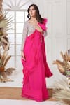 Buy_Stotram_Pink Embellished Zardozi U Neck Ruffle Pre-draped Saree With Blouse _at_Aza_Fashions