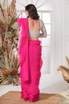 Shop_Stotram_Pink Embellished Zardozi U Neck Ruffle Pre-draped Saree With Blouse _at_Aza_Fashions