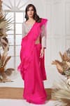 Shop_Stotram_Pink Embellished Zardozi U Neck Ruffle Pre-draped Saree With Blouse _Online_at_Aza_Fashions