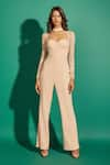 Buy_Asra_Peach Scuba Georgette And Lace Plain High Jumpsuit _at_Aza_Fashions