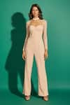 Asra_Peach Scuba Georgette And Lace Plain High Jumpsuit _Online_at_Aza_Fashions