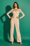 Buy_Asra_Peach Scuba Georgette And Lace Plain High Jumpsuit _Online_at_Aza_Fashions