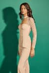 Asra_Peach Scuba Georgette And Lace Plain High Jumpsuit _at_Aza_Fashions