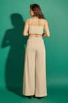 Shop_Asra_Cream Scuba Georgette Plain Sweetheart Neck Crop Top And Pant Set _at_Aza_Fashions