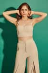 Buy_Asra_Cream Scuba Georgette Plain Sweetheart Neck Crop Top And Pant Set _Online_at_Aza_Fashions