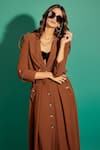 Asra_Brown Scuba Georgette Collared Neck Jacket_at_Aza_Fashions