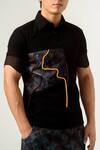 Siddhant Agrawal_Black Mesh, Textured Crepe, Lycra Agitation T-shirt _at_Aza_Fashions