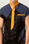 Siddhant Agrawal Label_Black Poly Banana Crepe Solid Color Block Shirt And Tie  _at_Aza_Fashions