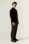 Siddhant Agrawal_Black Pu Leather Lining Poly Textured Crepe Striped Trouser _Online_at_Aza_Fashions