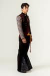 Siddhant Agrawal Label_Black Poly Knit Textured Crepe Printed Satin Leather Tasselled Blazer  _Online_at_Aza_Fashions