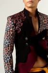 Shop_Siddhant Agrawal Label_Black Poly Knit Textured Crepe Printed Satin Leather Tasselled Blazer  _Online_at_Aza_Fashions