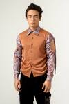 Buy_Siddhant Agrawal_Brown , Velvet Printed Color Block Shirt _at_Aza_Fashions