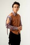 Siddhant Agrawal_Brown , Velvet Printed Color Block Shirt _Online_at_Aza_Fashions