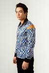 Buy_Siddhant Agrawal_Blue Banana Crepe Piping Silver Reflector, Velvet Rage Shirt _Online_at_Aza_Fashions