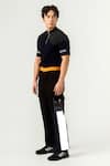 Shop_Siddhant Agrawal_Black Poly Knit Textured Crepe Reflector Trims Trouser  _at_Aza_Fashions