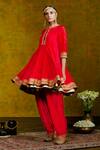 Weaver Story_Red Anarkali And Salwar Mulberry Silk Lining Cotton Dupatta Organza Set _Online_at_Aza_Fashions