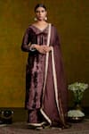 Buy_Weaver Story_Brown Kurta And Palazzo Pure Velvet Lining Cotton Dupatta Organza Set _at_Aza_Fashions