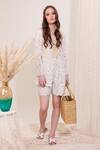 Buy_Blush And M_Off White Crochet Jacket And Shorts Set_at_Aza_Fashions