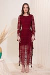 Buy_Blush and M_Maroon Crochet Maxi Dress With Belt_at_Aza_Fashions
