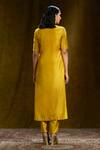 Shop_Weaver Story_Yellow Mulberry Silk Lining Cotton V Neck Kalidar Kurta And Pant Set _at_Aza_Fashions